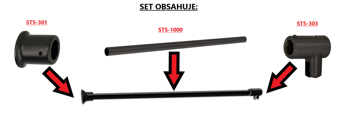 Set stabilizačnej tyče - oblá, stena-sklo