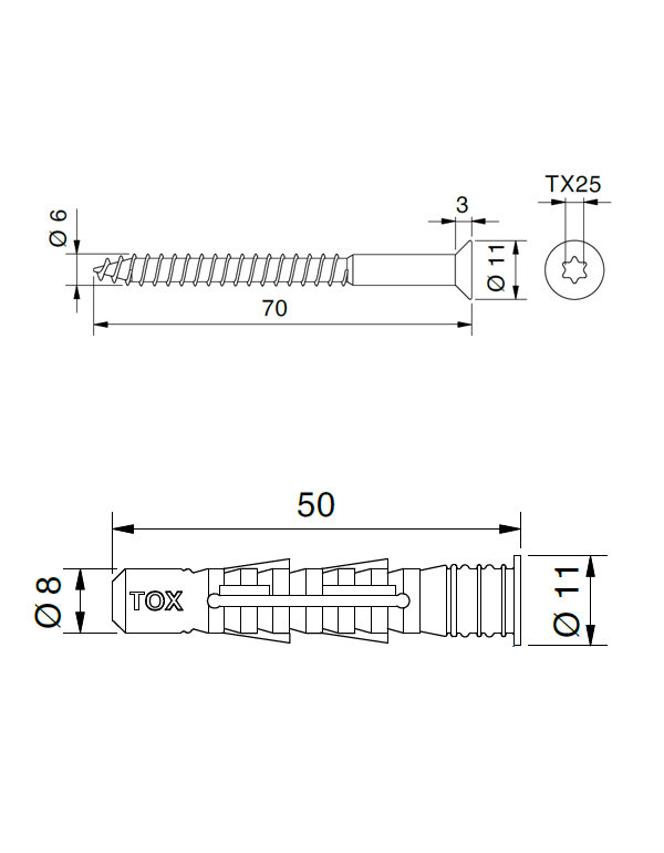 Hmoždinka a skrutka 8x50 mm
