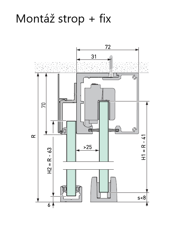 Koľajnica pre uchytenie fixného panelu pre systémy automatických dverách