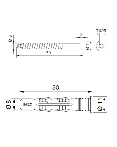 Hmoždinka a skrutka 8x50 mm