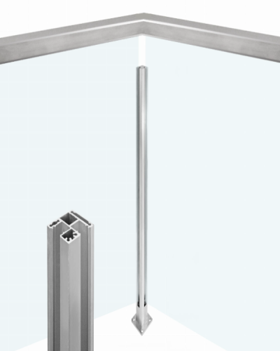 Rohový hranatý stlpik s madlom umiestneným na skle