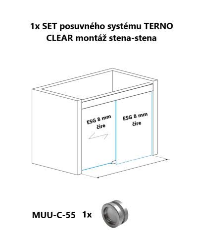 SET posuvných dverí s fixným dielom TERNO CLEAR stena-tena