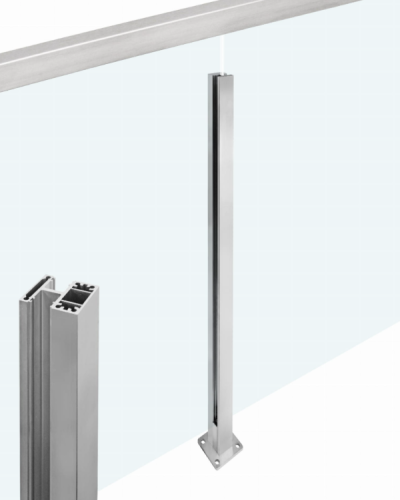 Stredový hranatý stlpik s madlom umiestneným na skle