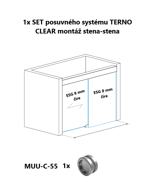 SET posuvných dverí s fixným dielom TERNO CLEAR stena-tena