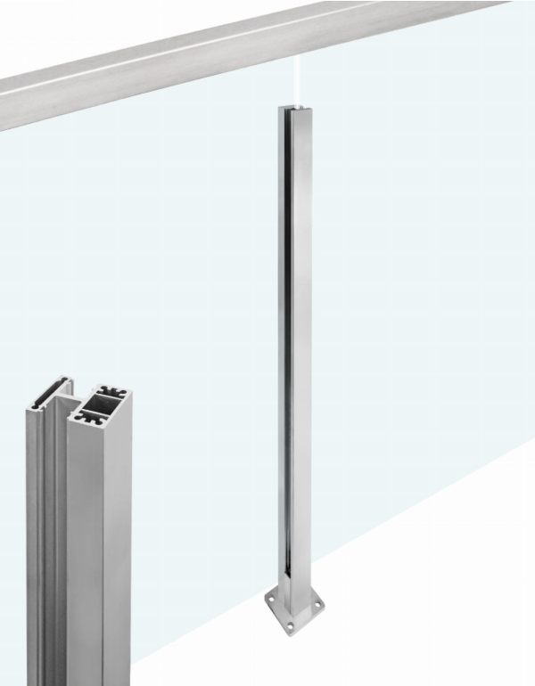 Stredový hranatý stlpik s madlom umiestneným na skle